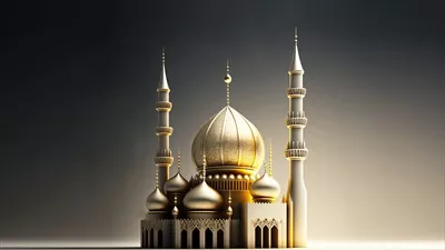 عکس تصویری زیبا و سه بعدی از مسجد طلایی با طراحی منحصر به فرد در پس زمینه درخشان