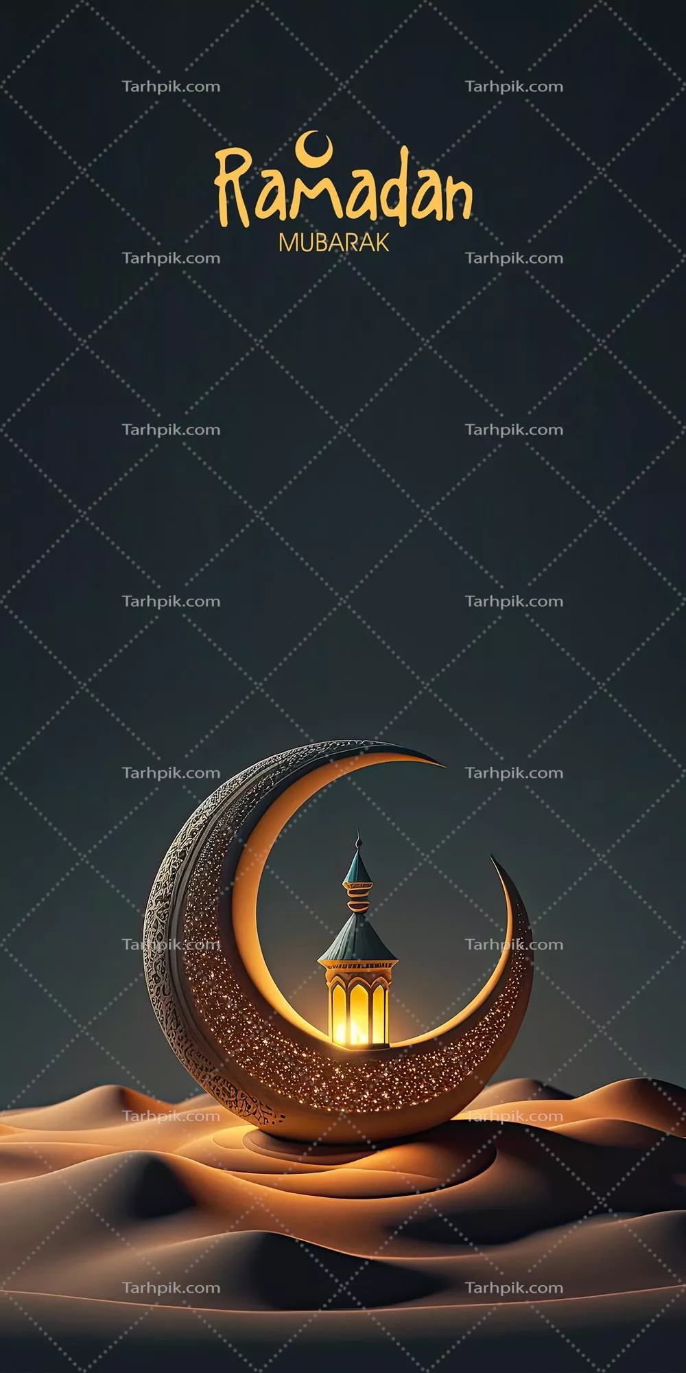 عکس طراحی بنر ویژه ماه رمضان با ماه هلالی و چراغ عربی زیبا