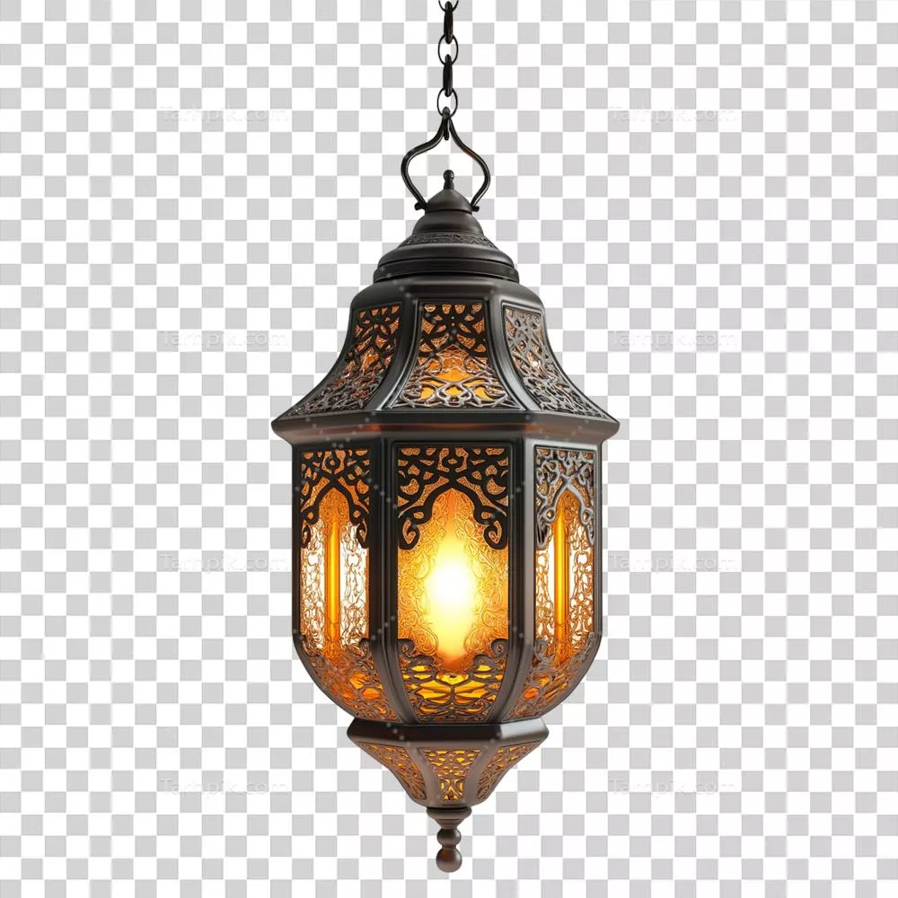 عکس دوربری تصویری زیبا از چراغ زینتی رمضان با طراحی سه بعدی و نور ملایم