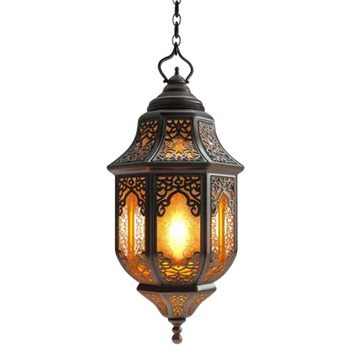 عکس دوربری تصویری زیبا از چراغ زینتی رمضان با طراحی سه بعدی و نور ملایم