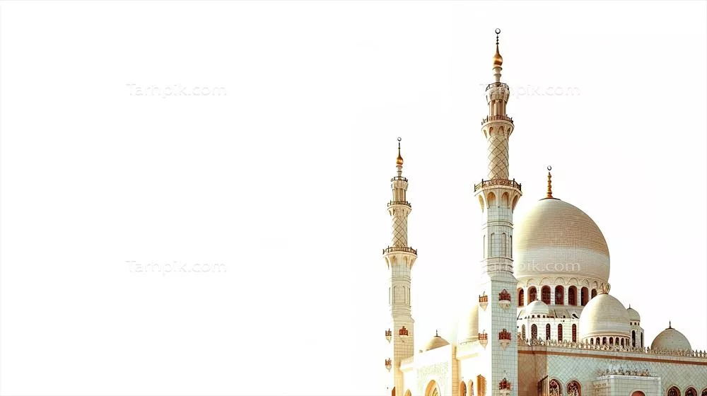 عکس مسجد زیبا با طراحی منحصر به فرد بر روی پس زمینه سفید