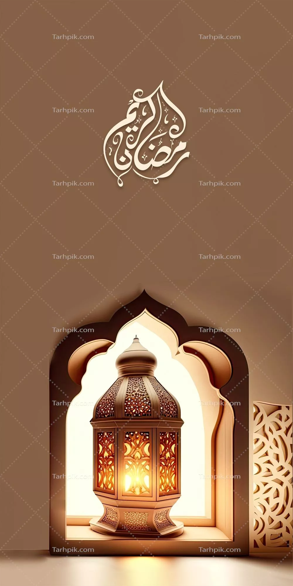 عکس نورپردازی زیبا و خوشنویسی عربی در ماه رمضان با لامپ اسلامی