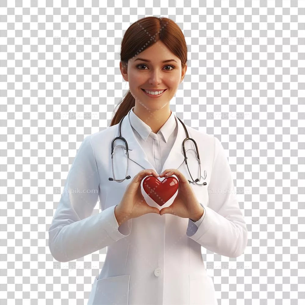 عکس دوربری دکتر جوان و خوشحال با حرکات دست قلبی شکل ایجاد می کند