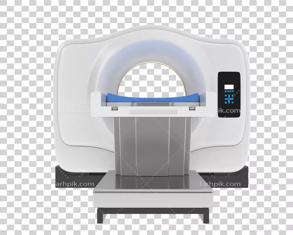 عکس دوربری تصویری سه بعدی از دستگاه MRI در پس زمینه ای ساده و خنثی
