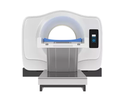 عکس دوربری تصویری سه بعدی از دستگاه MRI در پس زمینه ای ساده و خنثی