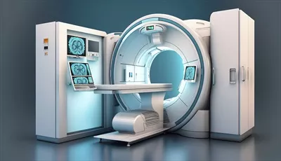 عکس تکنولوژی مدرن و کارآمد غربالگری پزشکی در اتاق با تجهیزات MRI