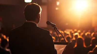 عکس سخنرانی جذاب و تاثیرگذار برای یک جمعیت مشتاق و فعال