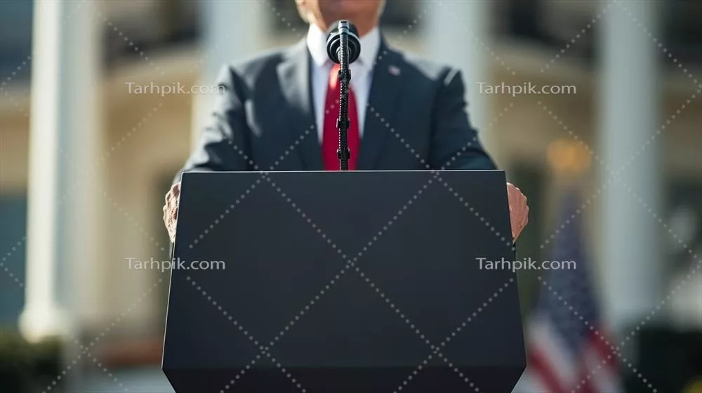 عکس تصویری از رئیس جمهور در حال ایراد سخنرانی تاثیرگذار به ملت از تریبون بزرگ