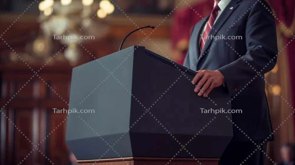 عکس تصویری از رئیس جمهور در حال ایراد سخنرانی تاثیرگذار به ملت از تریبون بزرگ