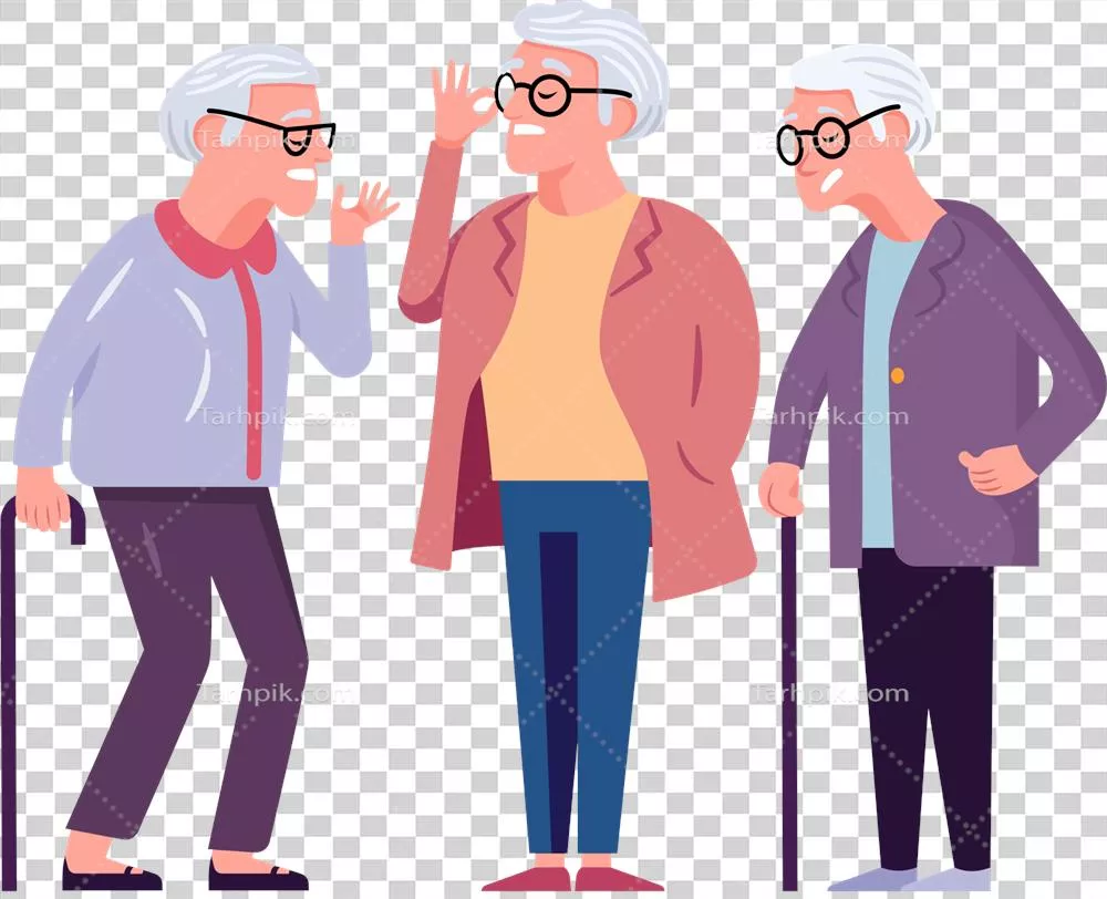 عکس دوربری تصویری کارتونی از یک زن سالخورده در سبک فلت با جزئیات جذاب
