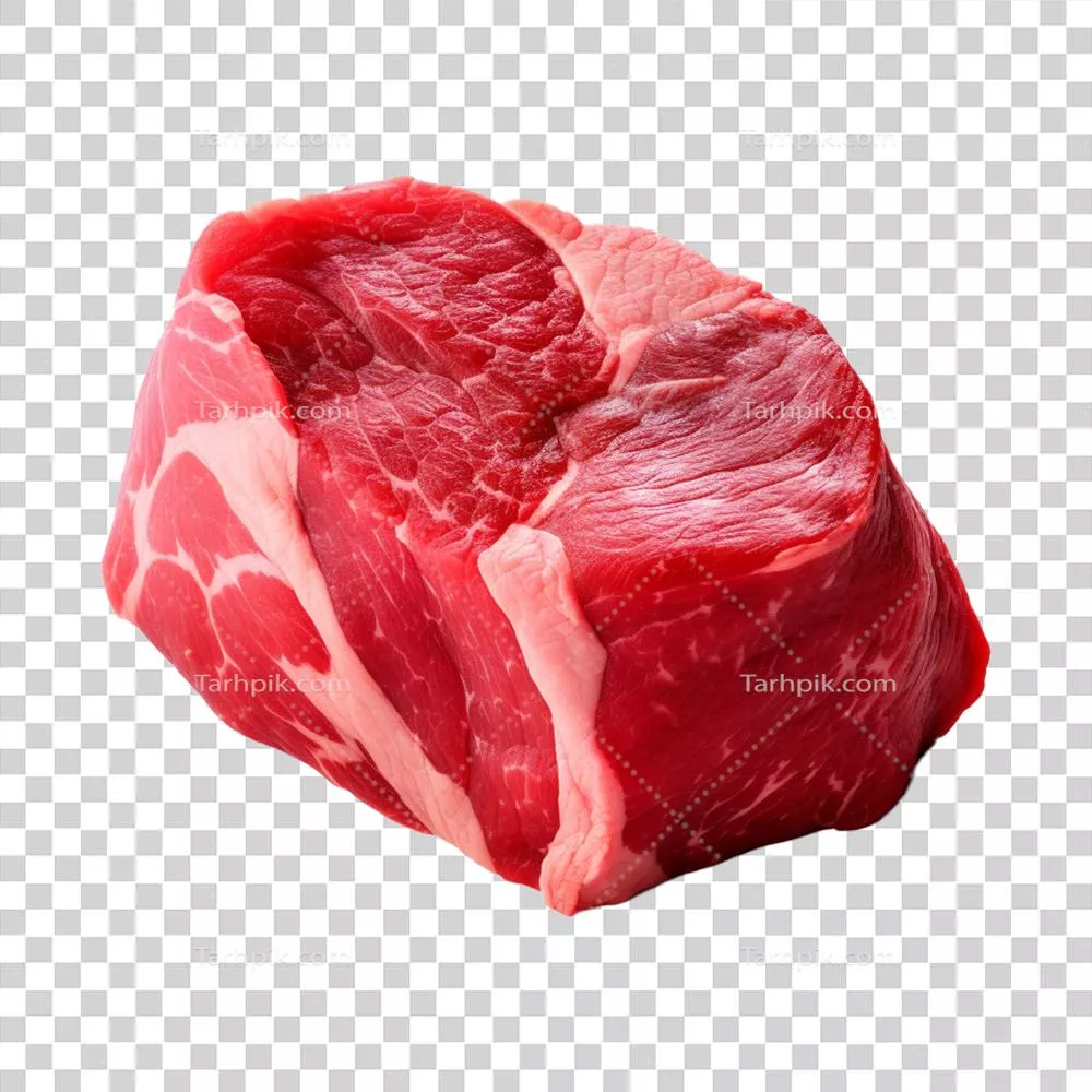 عکس دوربری استیک تازه و خام گوشت گوساله با کیفیت بالا بر روی پس زمینه شفاف