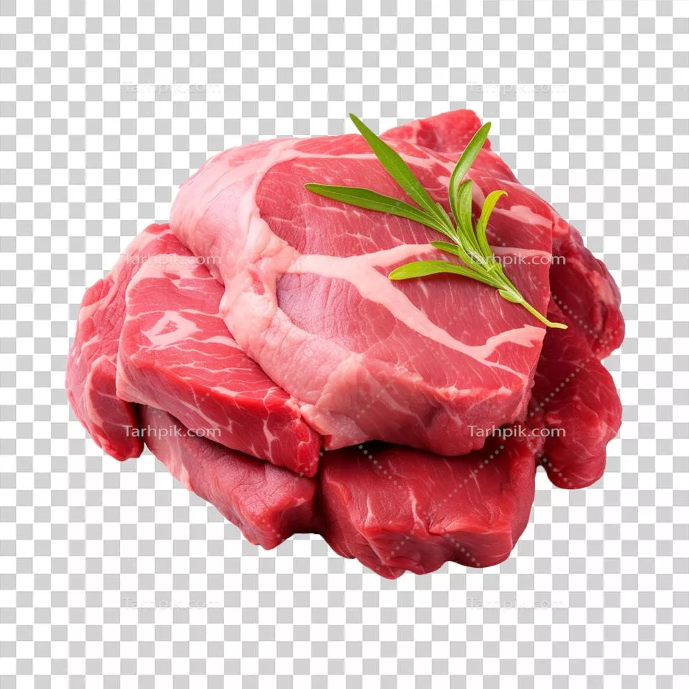 عکس دوربری استیک تازه و خام گوشت گوساله با کیفیت بالا بر روی پس زمینه شفاف