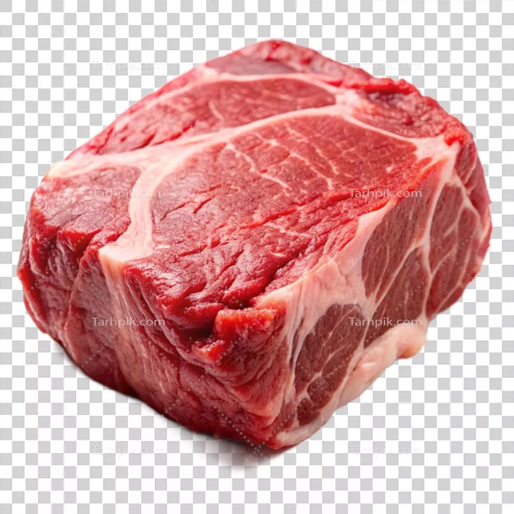 عکس دوربری گوشت تازه و خوشمزه بر روی پس زمینه شفاف برای استفاده در طراحی