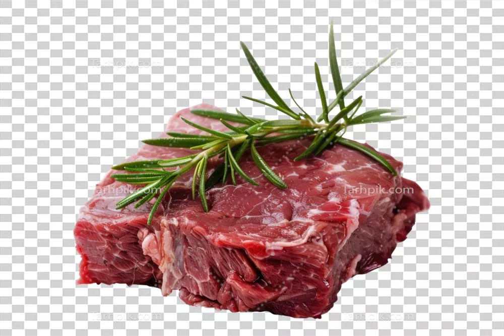 عکس دوربری استیک گوشت گوساله با رزماری بر روی پس زمینه شفاف