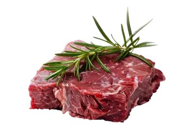 عکس دوربری استیک گوشت گوساله با رزماری بر روی پس زمینه شفاف