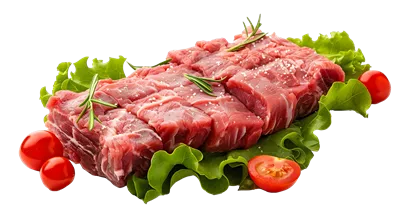 عکس دوربری استیک گوشت خام و سبزیجات در پس زمینه شفاف به صورت گرافیکی