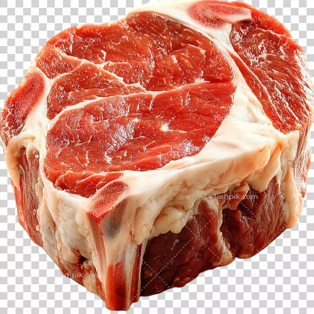 عکس دوربری استیک خام ضخیم با چربی مرمری و ظاهری آبدار و خوشمزه