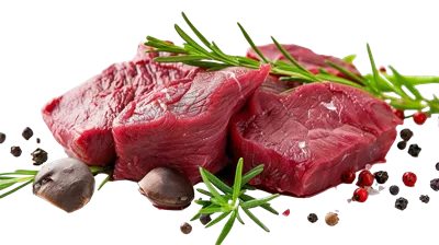 عکس دوربری گوشت قرمز تازه و خوشمزه بر روی پس زمینه شفاف