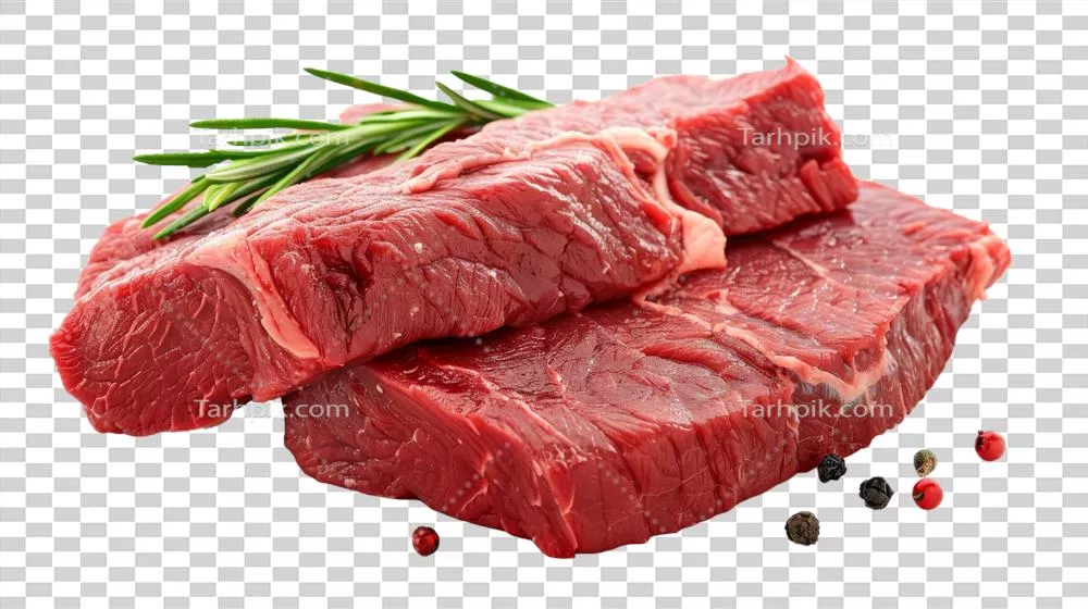 عکس دوربری گوشت قرمز با رنگ جذاب و شفاف در پس زمینه ای زیبا و مینیمالیستی