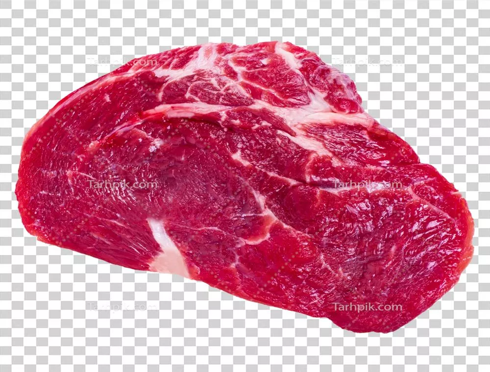عکس دوربری قطعه ای تازه از گوشت قرمز خام بر روی پس زمینه شفاف و ایزوله