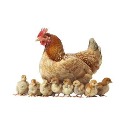 عکس دوربری تصویری زیبا از مرغ و جوجه ها در پس زمینه ای شفاف و دلنشین