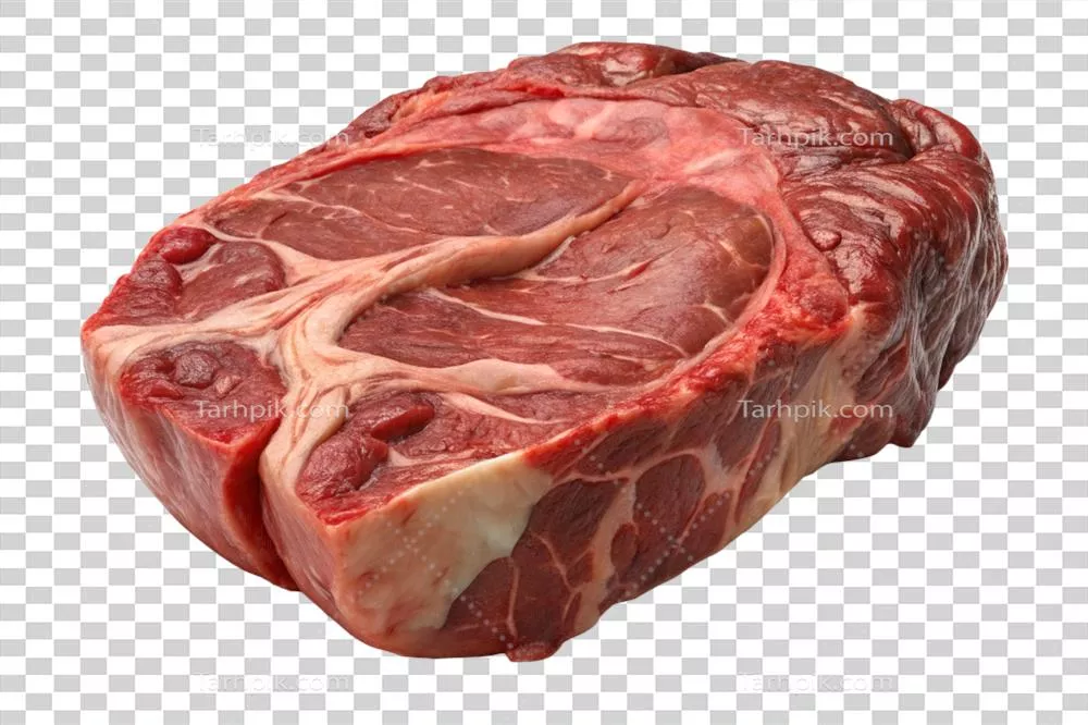 عکس دوربری استیک دنده خام با ادویه و گیاهان - نمای سه بعدی جذاب