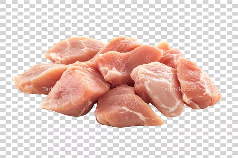 عکس دوربری قطعات تازه و خام گوشت خوک آماده برای پخت و پز در آشپزخانه