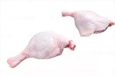 عکس پاهای مرغابی خام و آزاد در پس زمینه سفید به صورت جداگانه