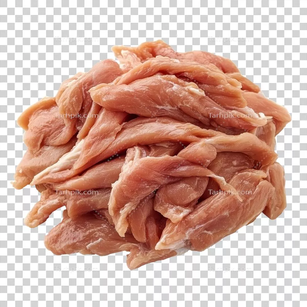 عکس دوربری قطعات سینه مرغ تازه و خوش پخت برای تهیه غذا در پس زمینه شفاف