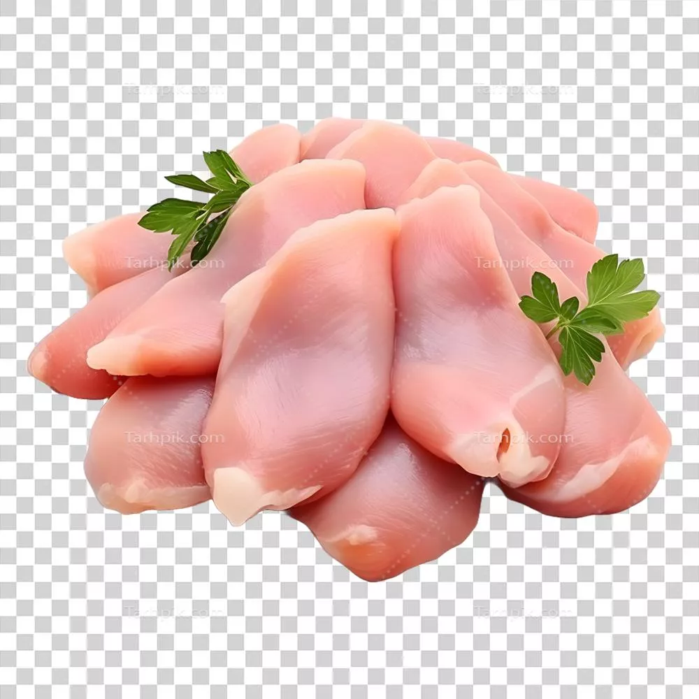 عکس دوربری تصویری سه بعدی از گوشت خام مرغ با کیفیت بالا و پس زمینه شفاف