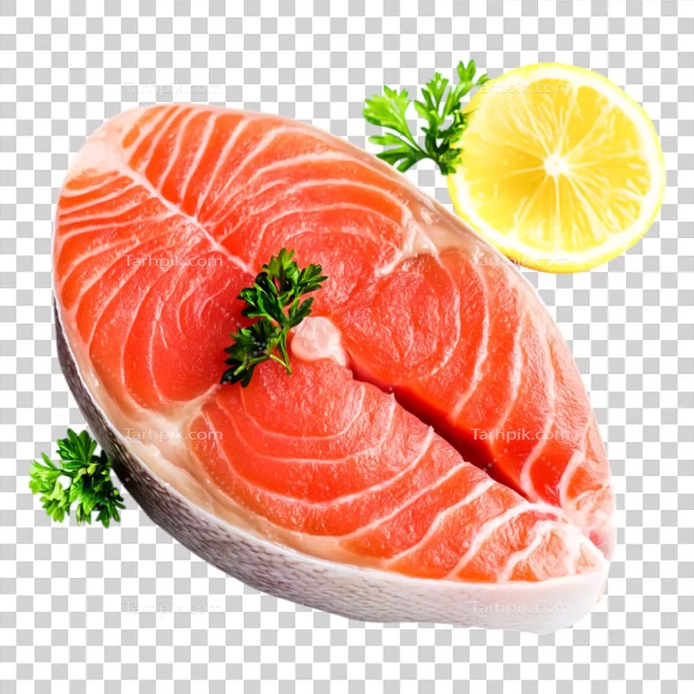 عکس دوربری فیله سالمون تازه با لیمو و جعفری: طعمی بی نظیر و سالم