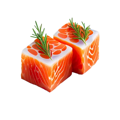عکس دوربری برش های سالمون تازه و خوشمزه برای تهیه سوشی و سالاد