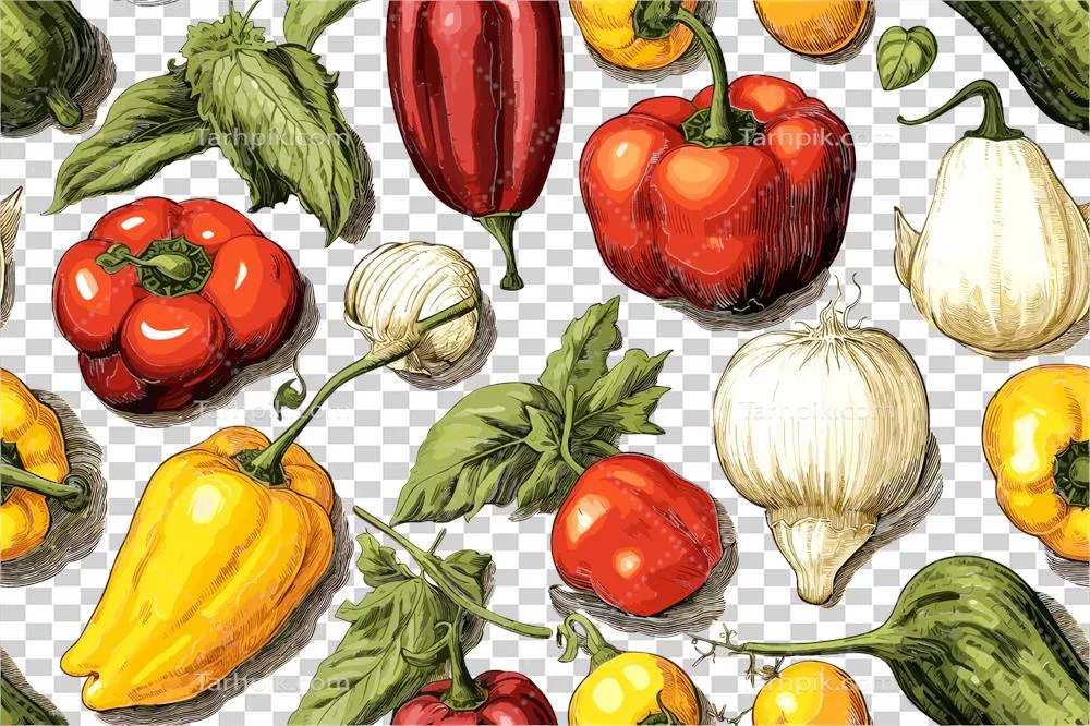 عکس دوربری پس زمینه ای حرفه ای با طراحی مواد بسته بندی الهام گرفته از سبزیجات