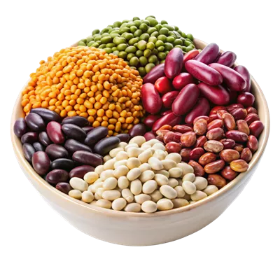 عکس دوربری ترکیب رنگارنگ و متنوع از حبوبات خشک و عدس در یک کاسه زیبا