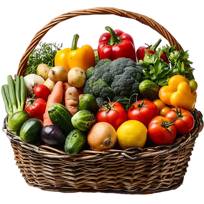 عکس دوربری سبد سبزیجات رنگارنگ بر روی پس زمینه شفاف و زیبا