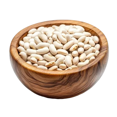 عکس دوربری لوبیا سفید در کاسه چوبی، مناسب برای استفاده های آشپزی و تزئینی