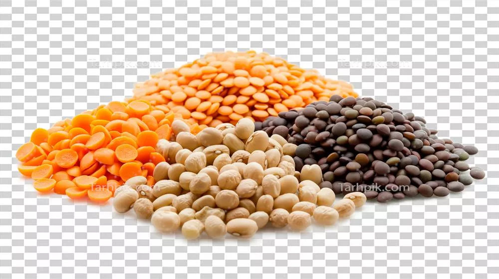 عکس دوربری ترکیب متنوع از انواع لپه و حبوبات در یک تصویر زیبا و جذاب