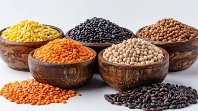عکس ترکیب متنوع حبوبات و غلات ضروری برای خانه های هندی