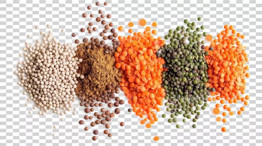 عکس دوربری مجموعه ای از حبوبات و عدس در پس زمینه شفاف برای استفاده های مختلف