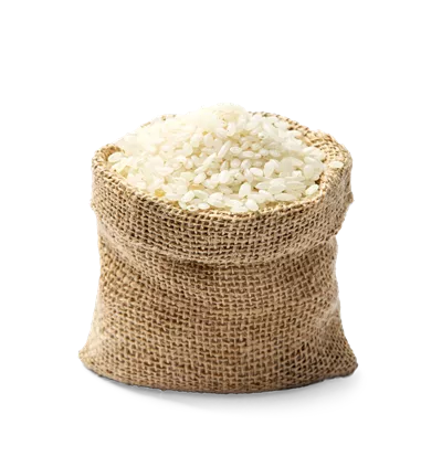 عکس دوربری برنج ارگانیک در کیسه، نمادی از مواد غذایی و شفافیت در کشاورزی