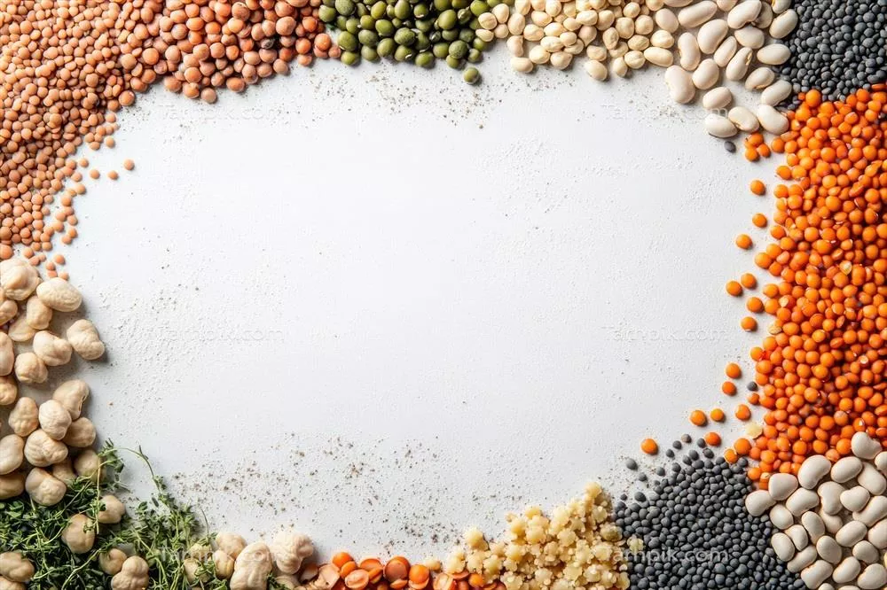 عکس انواع تازه حبوبات و legumes با فضایی خالی برای طراحی