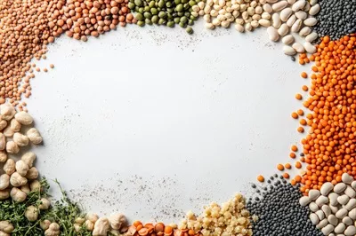 عکس انواع تازه حبوبات و legumes با فضایی خالی برای طراحی