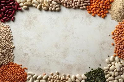عکس انواع تازه حبوبات و legumes با فضایی خالی برای طراحی