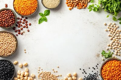 عکس انواع تازه حبوبات و legumes با فضایی خالی برای طراحی و استفاده
