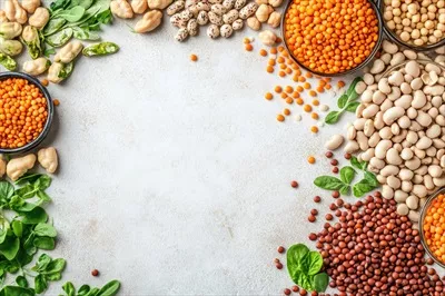 عکس انواع تازه حبوبات و legumes با فضایی خالی برای طراحی و استفاده