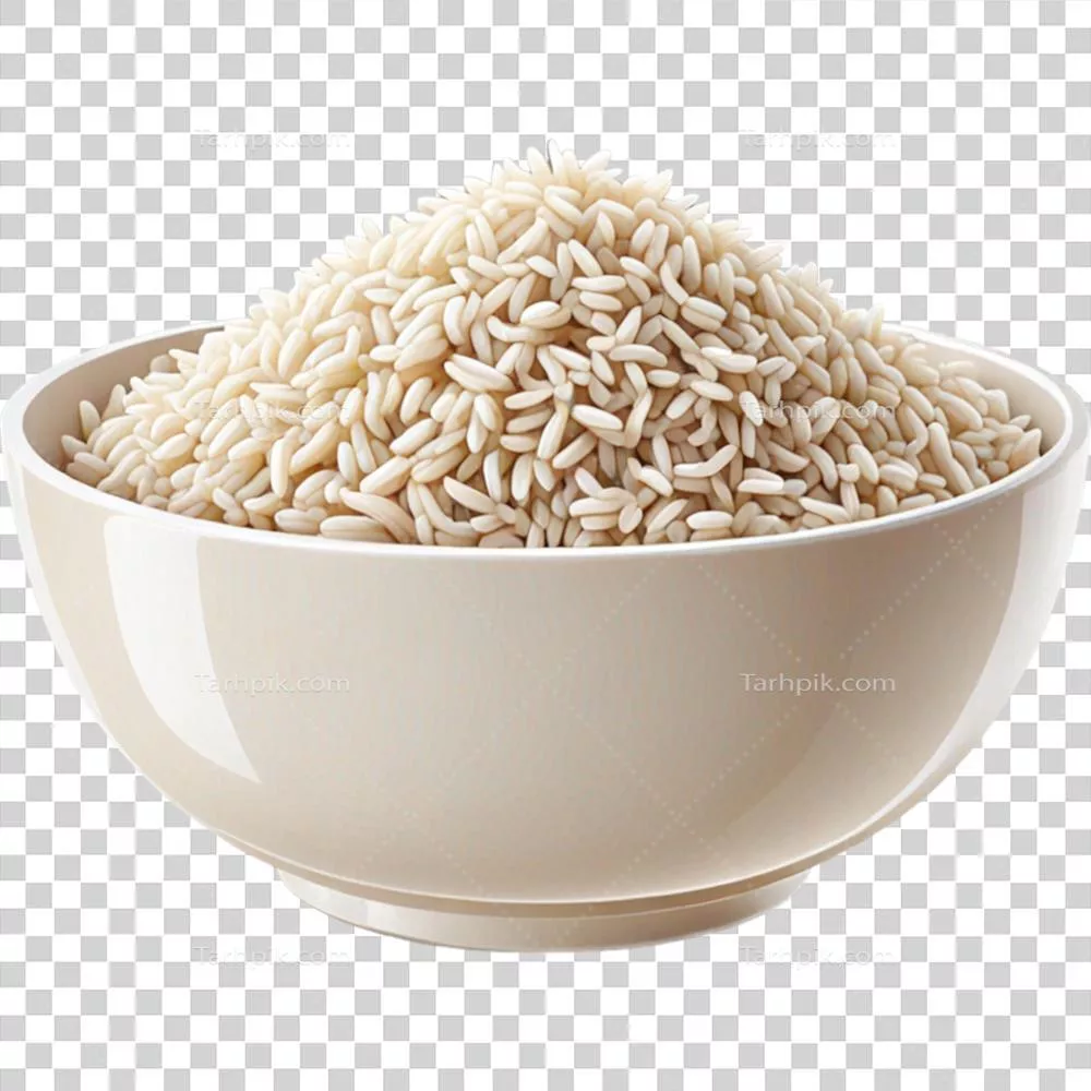 عکس دوربری تصویری زیبا از برنج در کاسه با طراحی جذاب و رنگارنگ