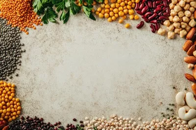 عکس انواع تازه حبوبات و legumes با فضایی خالی برای طراحی و استفاده