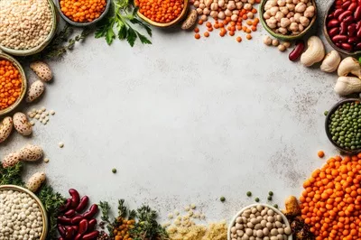 عکس انواع تازه حبوبات و legumes با فضایی خالی برای طراحی و استفاده