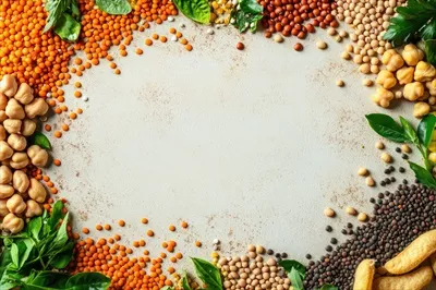 عکس انواع تازه حبوبات و legumes با فضایی خالی برای طراحی