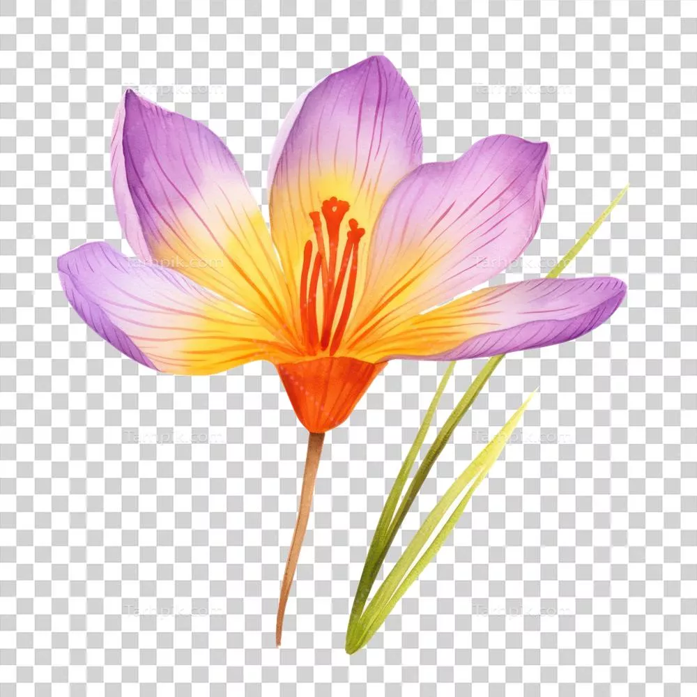 عکس دوربری تصویری زیبا از گل زعفران به صورت آبرنگی با طراحی هوش مصنوعی